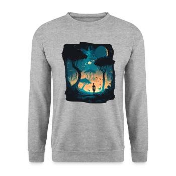 Cartoon Alien - Unisex Pullover - Weißgrau meliert - Vorne - Alina (178cm) & Michal (187cm)