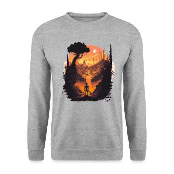 grün - Unisex Pullover - Weißgrau meliert - Vorne - Alina (178cm) & Michal (187cm)