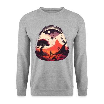 c’est là-bas - Sweat-shirt Unisexe - gris chiné - Devant - Alina (178cm) & Michal (187cm)