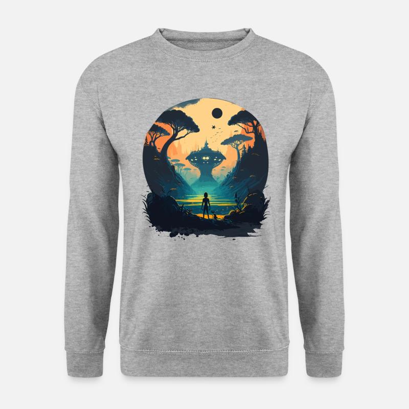 Grüner Alien-Raum - Unisex Pullover - Weißgrau meliert