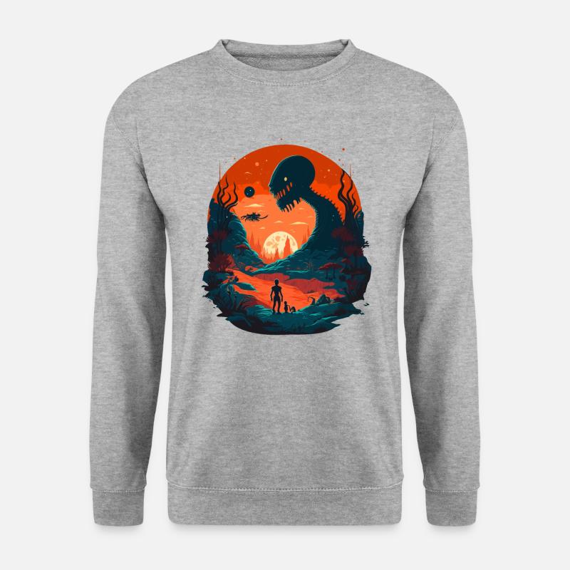 Alien Landschaft Illustration - Unisex Pullover - Weißgrau meliert