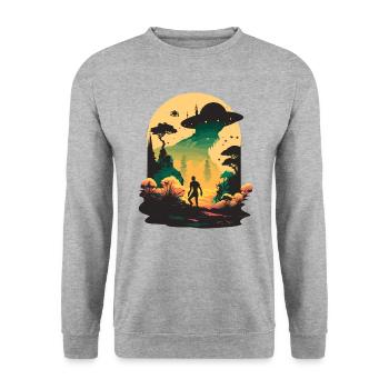 Ufo im Wald - Unisex Pullover - Weißgrau meliert - Vorne - Alina (178cm) & Michal (187cm)