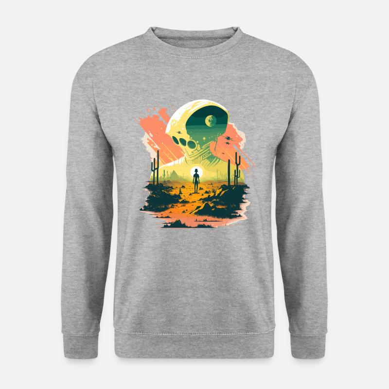 Grünes Alien - Unisex Pullover - Weißgrau meliert