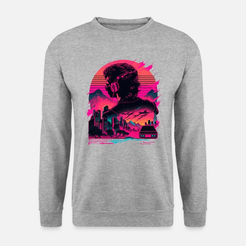 Synthwave-Raum - Unisex Pullover - Weißgrau meliert