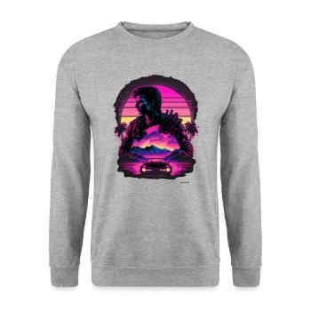 Synthwave Art - Unisex Sweatshirt - salt & pepper - Front - Alina (178cm) & Michal (187cm)