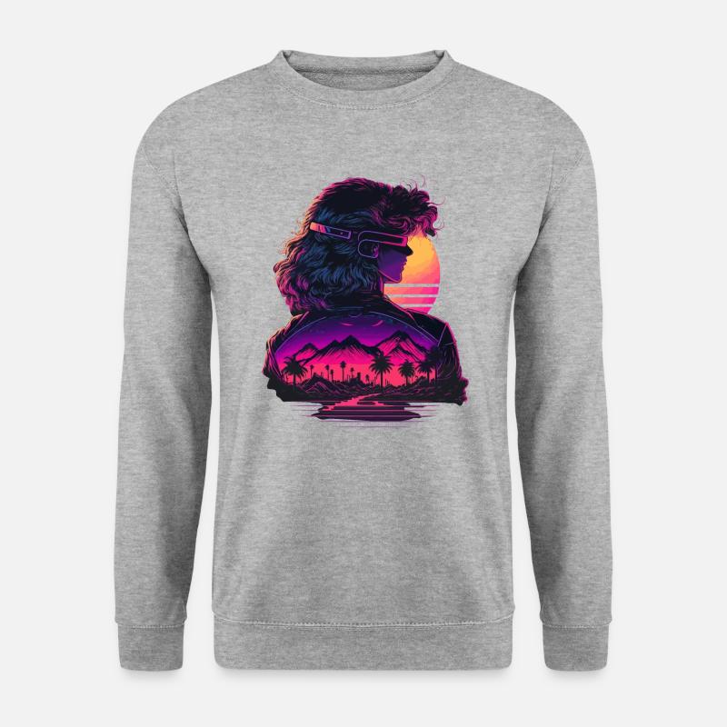 Retrowave Mädchen - Unisex Pullover - Weißgrau meliert