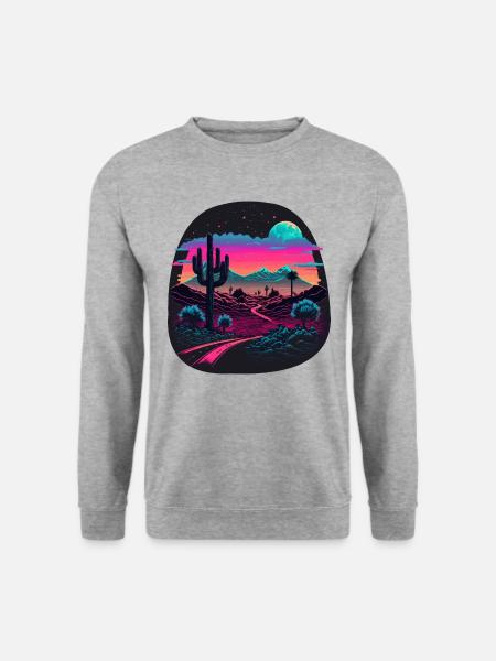 Retro Landschaft - Unisex Pullover - Weißgrau meliert