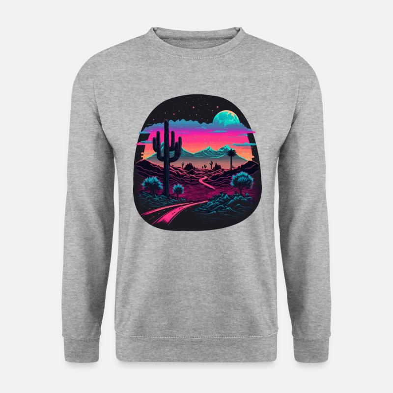 Retro Landschaft - Unisex Pullover - Weißgrau meliert