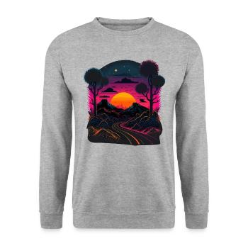 Synthwave Artwork - Unisex Sweatshirt - salt & pepper - Front - Alina (178cm) & Michal (187cm)