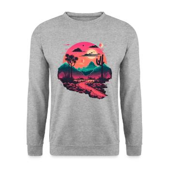 Synthwave Mountains - Unisex Sweatshirt - salt & pepper - Front - Alina (178cm) & Michal (187cm)