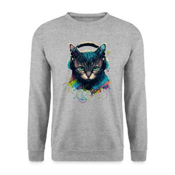 Chat et mélomane - Sweat-shirt Unisexe - gris chiné - Devant - Alina (178cm) & Michal (187cm)