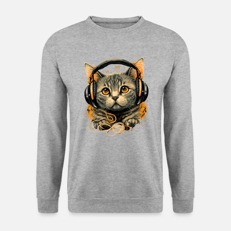 Katze und Musik - Unisex Pullover - Weißgrau meliert