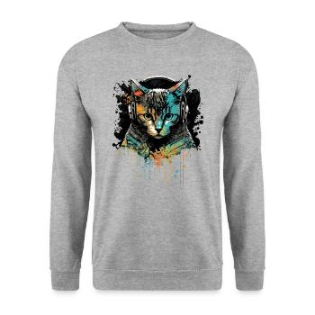 Katzenkopf - Unisex Pullover - Weißgrau meliert - Vorne - Alina (178cm) & Michal (187cm)