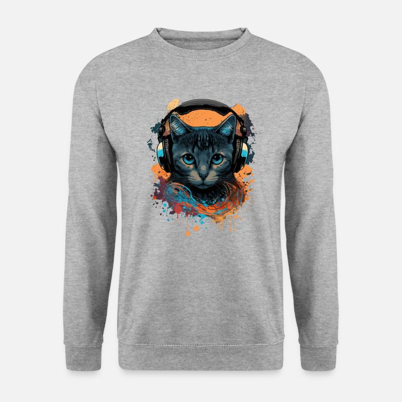 Hardstyle Katze - Unisex Pullover - Weißgrau meliert