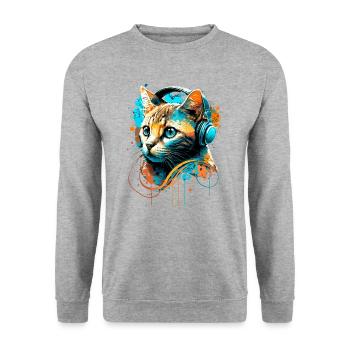 Cat listening to Music - Unisex Sweatshirt - salt & pepper - Front - Alina (178cm) & Michal (187cm)