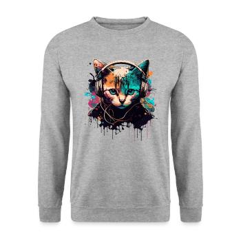 Gamer Cat Design - Unisex Pullover - Weißgrau meliert - Vorne - Alina (178cm) & Michal (187cm)