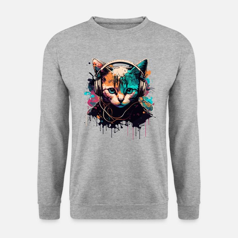 Gamer Cat Design - Unisex Pullover - Weißgrau meliert