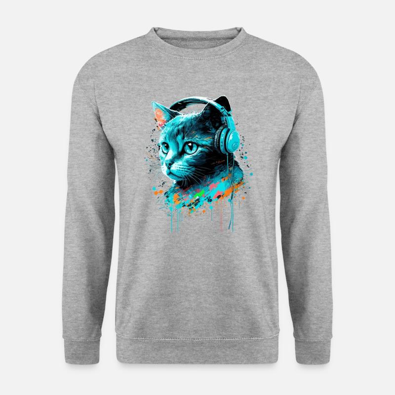Disco Katze - Unisex Pullover - Weißgrau meliert