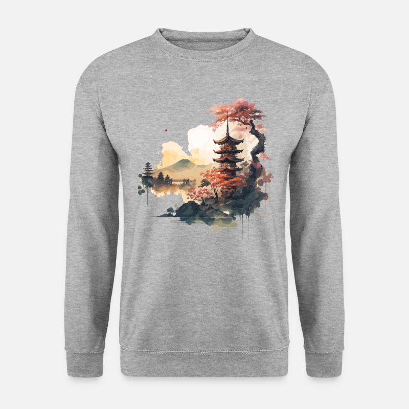 Asiatische Tempelkunstwerke - Unisex Pullover - Weißgrau meliert