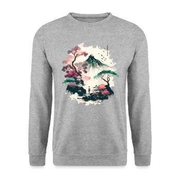 Rote Sonne - Unisex Pullover - Weißgrau meliert - Vorne - Alina (178cm) & Michal (187cm)