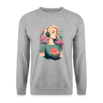 Anime Girl avec des écouteurs - Sweat-shirt Unisexe - gris chiné - Devant - Alina (178cm) & Michal (187cm)