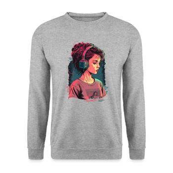 Kawaii Mädchen - Unisex Pullover - Weißgrau meliert - Vorne - Alina (178cm) & Michal (187cm)