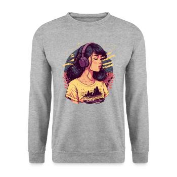 Tokyo Girl Listening to Chill Beats - Unisex Sweatshirt - salt & pepper - Front - Alina (178cm) & Michal (187cm)