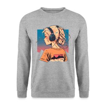 Vaporwave Anime Girl - Sweat-shirt Unisexe - gris chiné - Devant - Alina (178cm) & Michal (187cm)