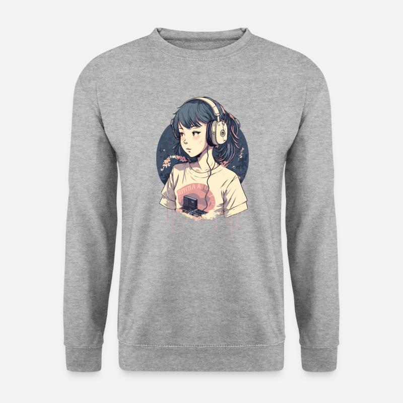 Kawaii Anime Mädchen - Unisex Pullover - Weißgrau meliert
