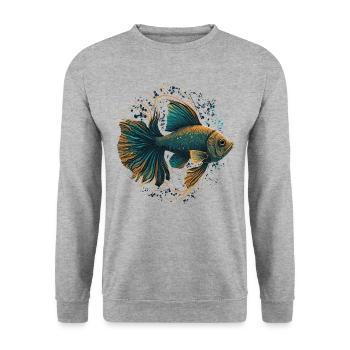Fisch Illustration - Unisex Pullover - Weißgrau meliert - Vorne - Alina (178cm) & Michal (187cm)