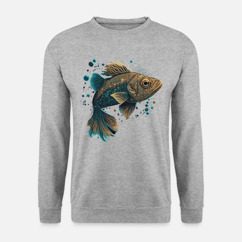 Forelle Illustration - Unisex Pullover - Weißgrau meliert