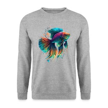 Aquarienfisch - Unisex Pullover - Weißgrau meliert - Vorne - Alina (178cm) & Michal (187cm)