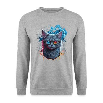Retro Cat - Unisex Sweatshirt - salt & pepper - Front - Alina (178cm) & Michal (187cm)