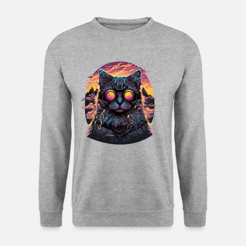 Vaporwave Cat Illustration - Unisex Pullover - Weißgrau meliert