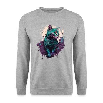 Geschnittene Katze - Unisex Pullover - Weißgrau meliert - Vorne - Alina (178cm) & Michal (187cm)