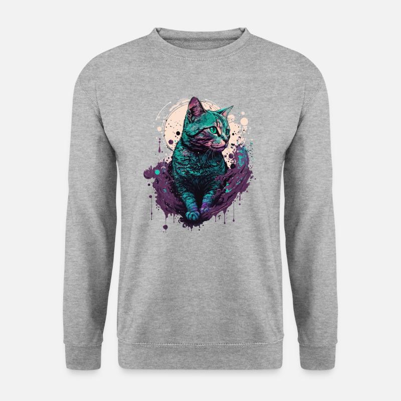 Geschnittene Katze - Unisex Pullover - Weißgrau meliert