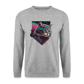Crazy Cat Illustration - Unisex Pullover - Weißgrau meliert - Vorne - Alina (178cm) & Michal (187cm)