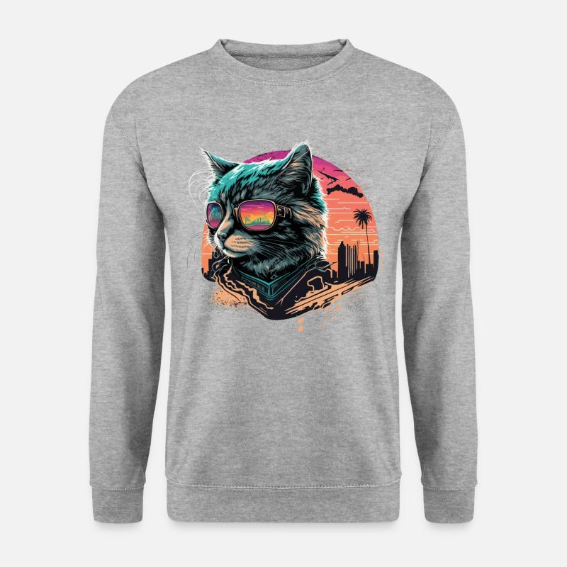 Synthwave Style Cat - Unisex Sweatshirt - salt & pepper