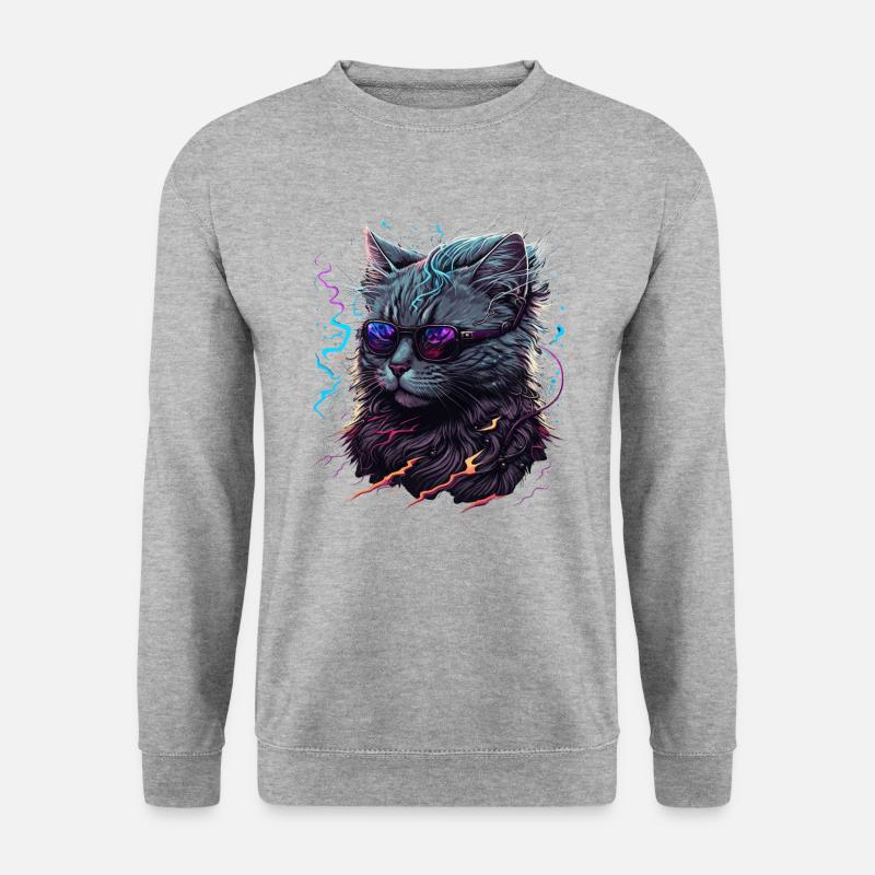Futuristische Katze - Unisex Pullover - Weißgrau meliert