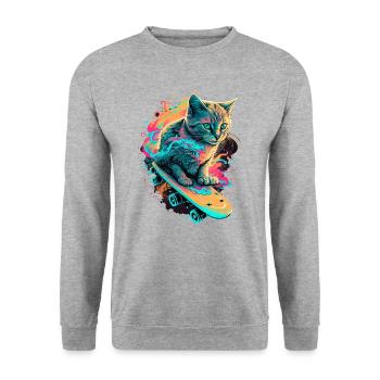 Skateboard Cat - Unisex Sweatshirt - salt & pepper - Front - Alina (178cm) & Michal (187cm)