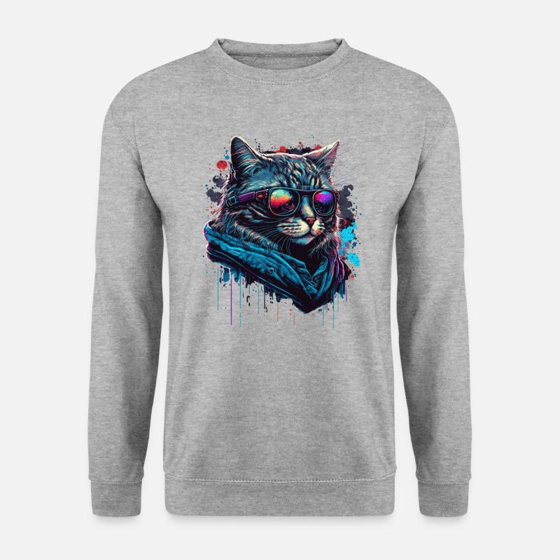 Agent Katze - Unisex Pullover - Weißgrau meliert