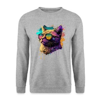 Cat with Neon Sunglasses - Unisex Sweatshirt - salt & pepper - Front - Alina (178cm) & Michal (187cm)