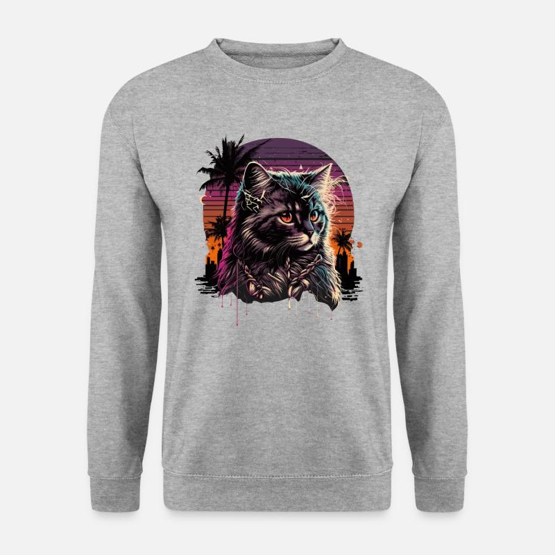 Synthwave Cat - Sweat-shirt Unisexe - gris chiné