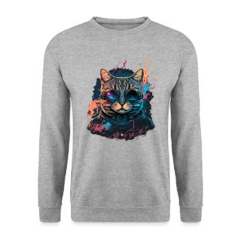Galaxie Katze - Unisex Pullover - Weißgrau meliert - Vorne - Alina (178cm) & Michal (187cm)