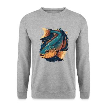 Fischmalerei - Unisex Pullover - Weißgrau meliert - Vorne - Alina (178cm) & Michal (187cm)