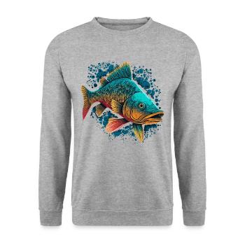 Flussfisch - Unisex Pullover - Weißgrau meliert - Vorne - Alina (178cm) & Michal (187cm)