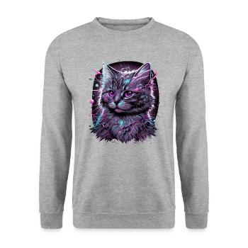 Anime Cat - Unisex Sweatshirt - salt & pepper - Front - Alina (178cm) & Michal (187cm)