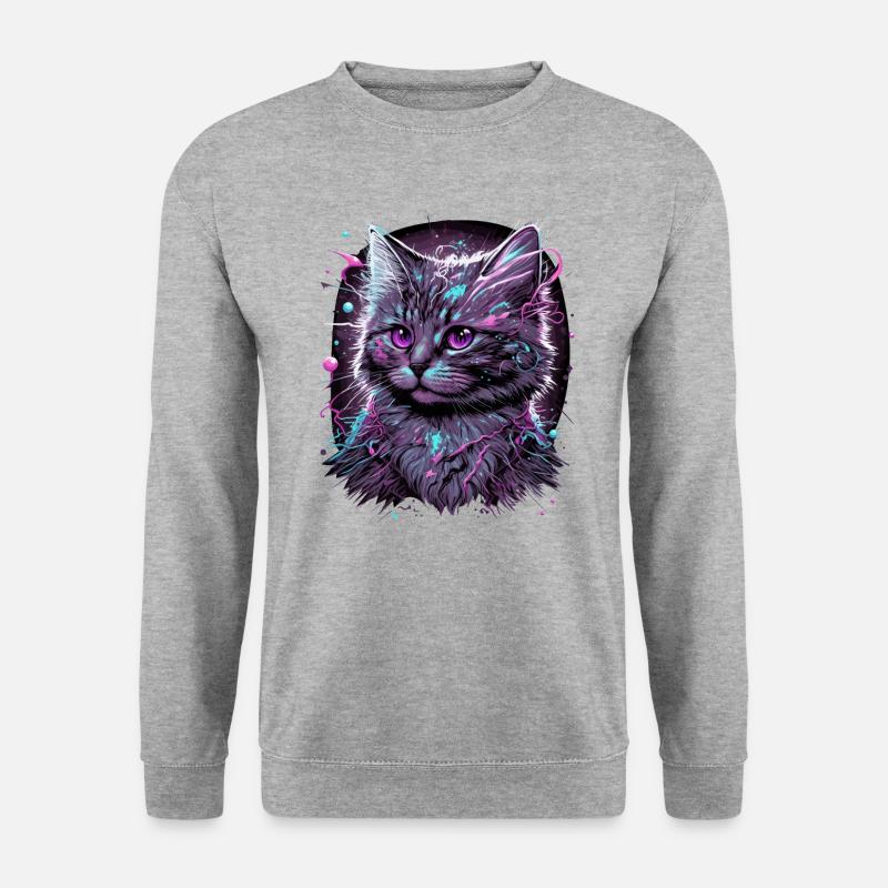 Anime Katze - Unisex Pullover - Weißgrau meliert