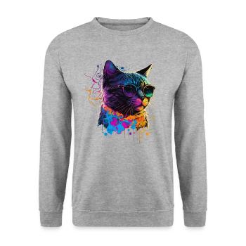 Bunte Katze - Unisex Pullover - Weißgrau meliert - Vorne - Alina (178cm) & Michal (187cm)