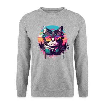 Miami Beach Cat - Unisex Sweatshirt - salt & pepper - Front - Alina (178cm) & Michal (187cm)